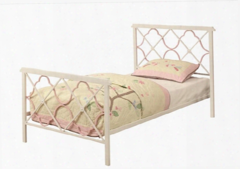 Juliette 300344t Panel Bed With Pink Quatrefoil Motifs Criss-cross Pattern And 2-inch Metal Tubing Construction I N White And Paragon