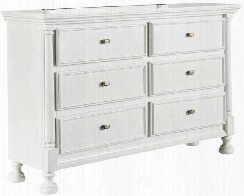 Kaslyn B502-21 56" 6-drawer Dresser With Felt-lined Top Drawer Half-rounded Pilasters And Uv Base Coat In