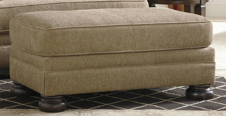 Keereel Collection 3820014 43" Ottoman With Fabric Upholstery Piped Stitching Bun Feet And Traditional Style In