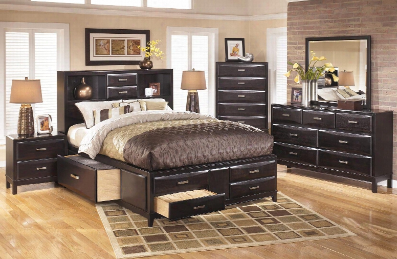 Kira 4p-iece Bedroom Set With King Size Storage Bed Dresser Mirror And Nightstand In