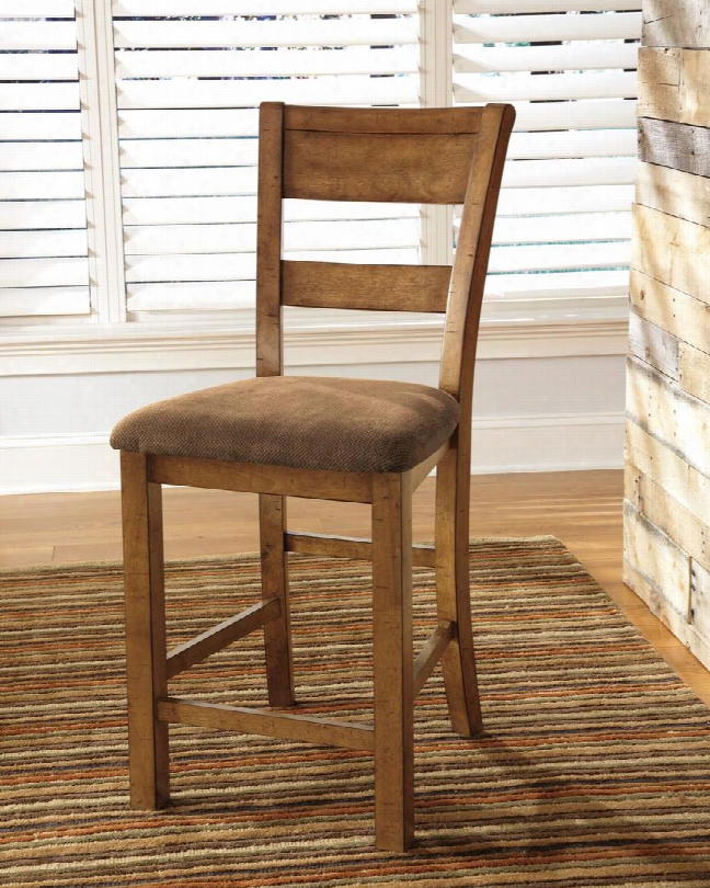 Krinden Collection D653-124 26" Barstool With Fabric Upholsttery Cushioned Seating Ladder Back And Stretcher Footrests In Light