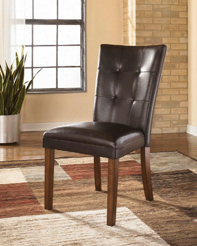 Lacey D328-01 20" Dining Armless Side Chair With Faux Leather Upholstery Tufting Details And Taepred Legs In Medium Brown