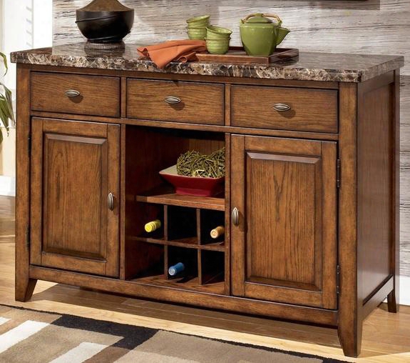 Lacey D328-60 50" Dining Room Server With Faux Marble Tabletop Build-in Wine Rack And Three Smooth Gliding