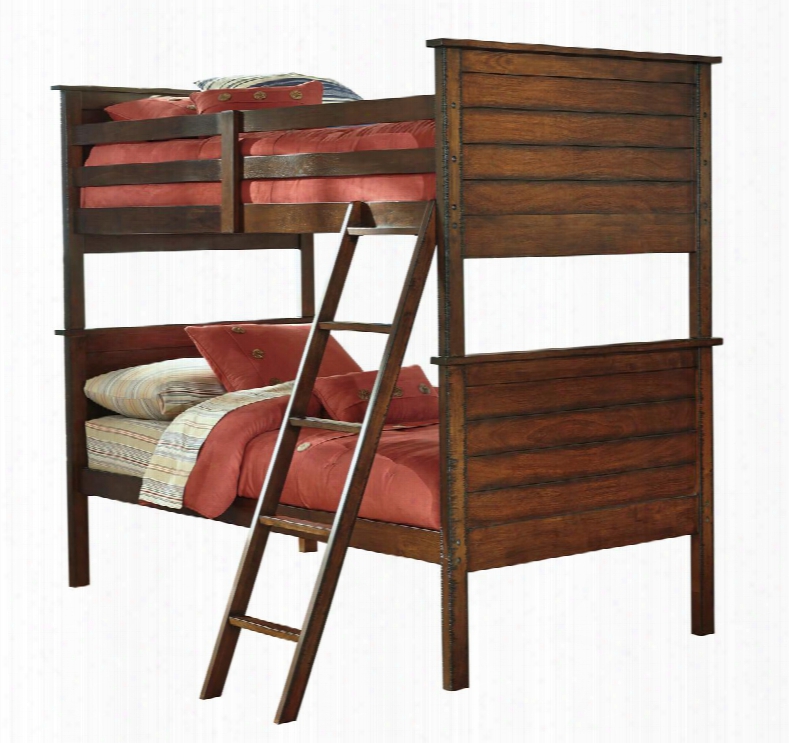 Ladiville B567-59p/59r/59s Collection Twin Size Bunk Bed With Saw Distress Effect Veneer And Hardwood Solids In Rustic