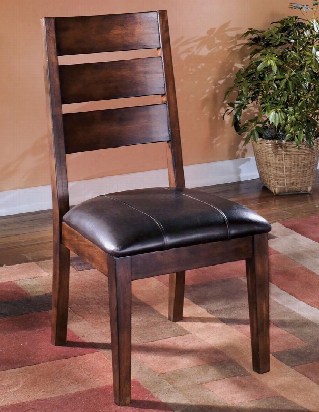 Larchmont D442-01 21.5" Dining Upholstered Side Chair With Slat Back Design Padded Saet Cushion And Tapered Legs In Burnished Dark Brown