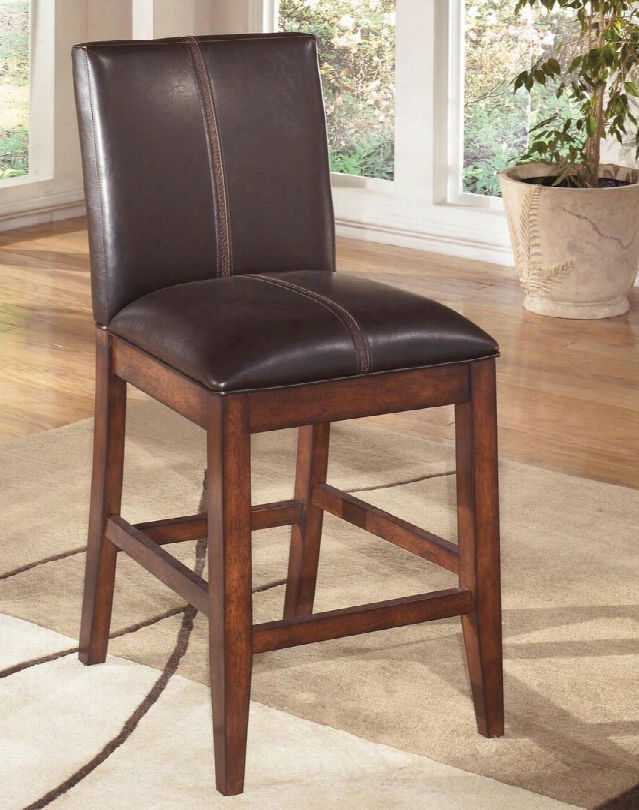 Larchmont D442-224 26" Upholstered Barstool With Faux Leather Seat Cover Stitching Details And Tapered Legs In Burnished Darrk