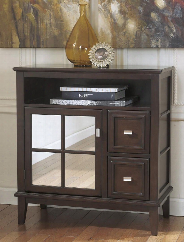 Larimer Collection  T654-40 34" Console Table With 2 Doors Mirrored Panel On Open Top Compartment And Interior Shelves In Dark