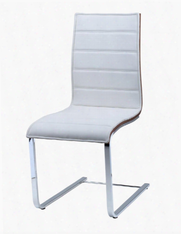 Lc10031siwh Contemporary White  Dining Chair With Stainless Steel Legs And Walnut Trim (set Of
