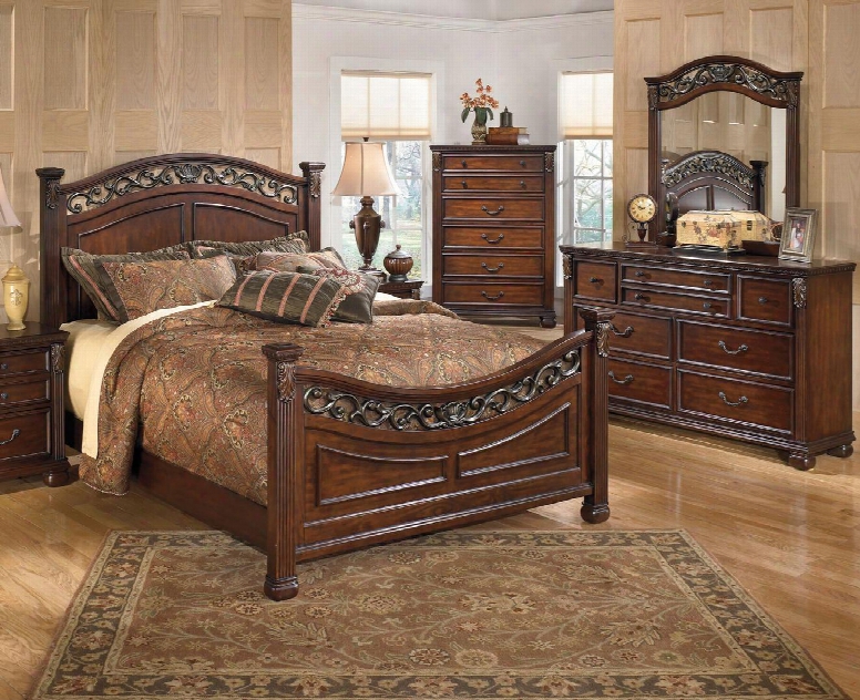 Leahlyn King Bedroom Set With P Anel Bed Dresser Mirror And Chest In Warm