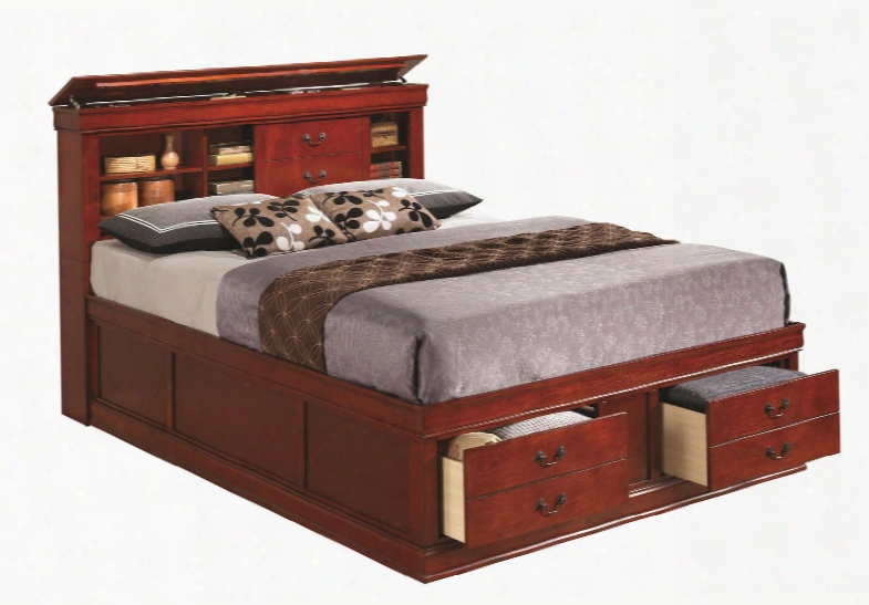 Louis Philippe 200439q Queen Size Storage Bed With Headboard Rails And Slats And Footboard Storage Drawers In Cherry