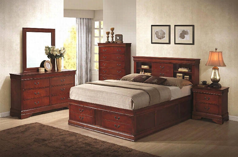 Louis Philippe 200439qdm2nc 6-piece Bedroom Set With Queen Storage Bed Dresser Mirror 2 Nightstands And Chest In Cherry