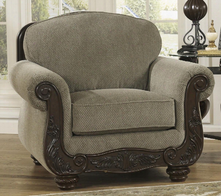 Martinsburg Collection 5730020 43" Chair With Fabric Upholstery Carved Detailing Piped Stitching And Traditional Style In