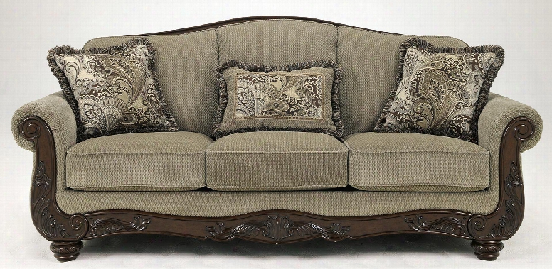 Martinsburg Collection 5730038 86" Sofa With Fabric Upholstery Carved Detailing Piped Stitching And Traditional Style In