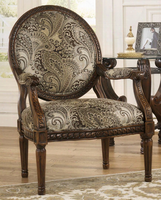 Martinsburg Collection 5730060 29" Showood Accent Chair With Fabric Upholstery Carved Detailing Piped Stitching And Traditional Style In