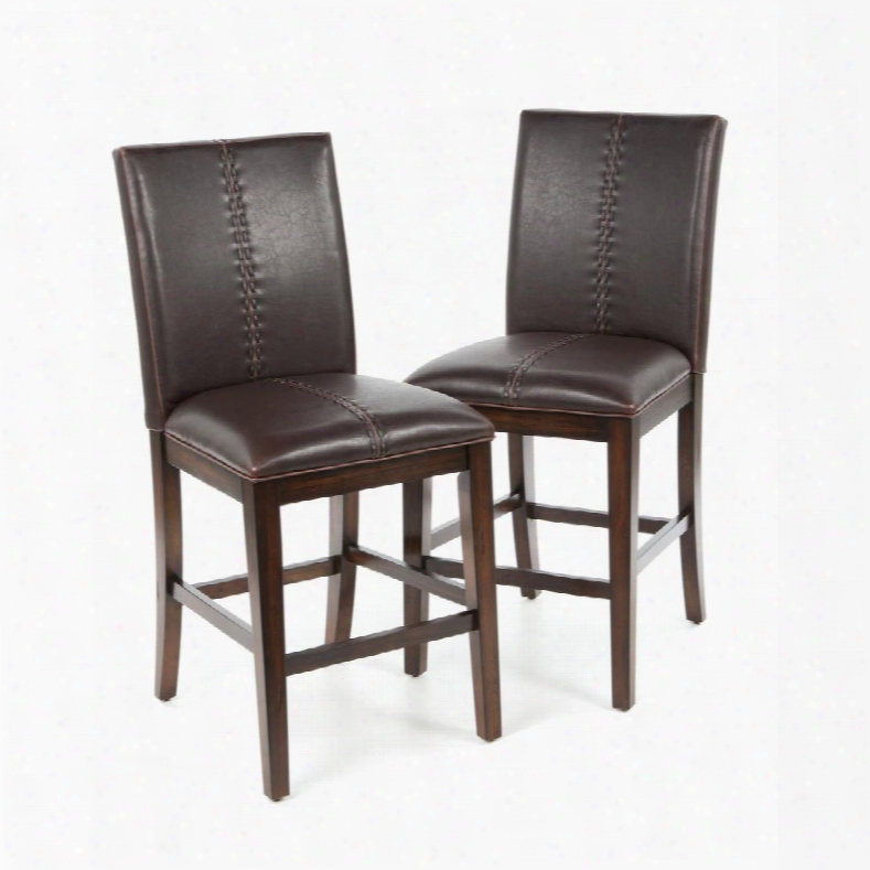 Mesam369k Set Of Two Mesa Rustica Parsons Counter Stools With Easy Care Pu Leather Pirelli Webbing Seat And Hand Stitched Detail In Aged Mahogany