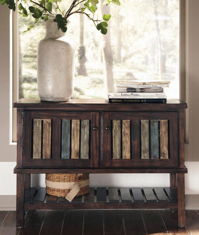 Mestler Collection T580-40 42" Console Table With 2 Doors Interior Shelves Cut-out Holes For Wiring And Bottom Shelf In Rustic