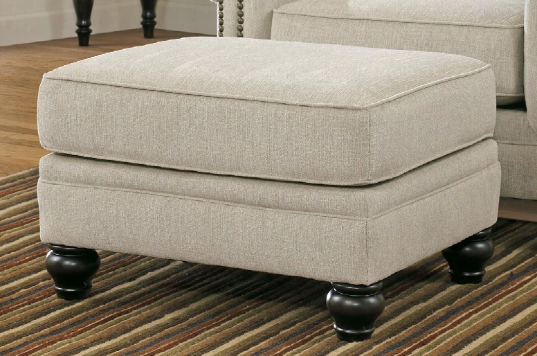 Milari Collection 1300014 30" Ottoman With Fabric Upholstery Piped Stitching Turned Bun Feet And Casual Style In