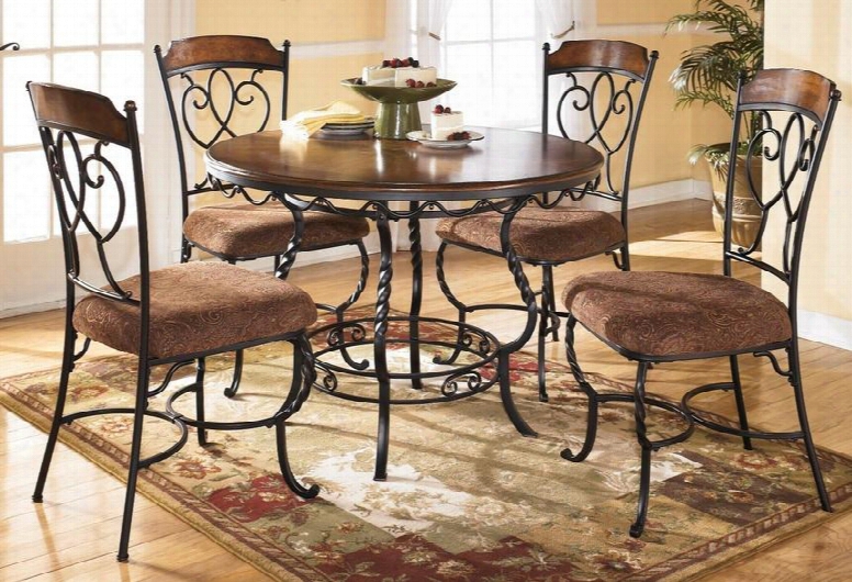 Nola Collection D316-225 5-piece Dining Set With Round Table A Nd 4 Chairs In Warm