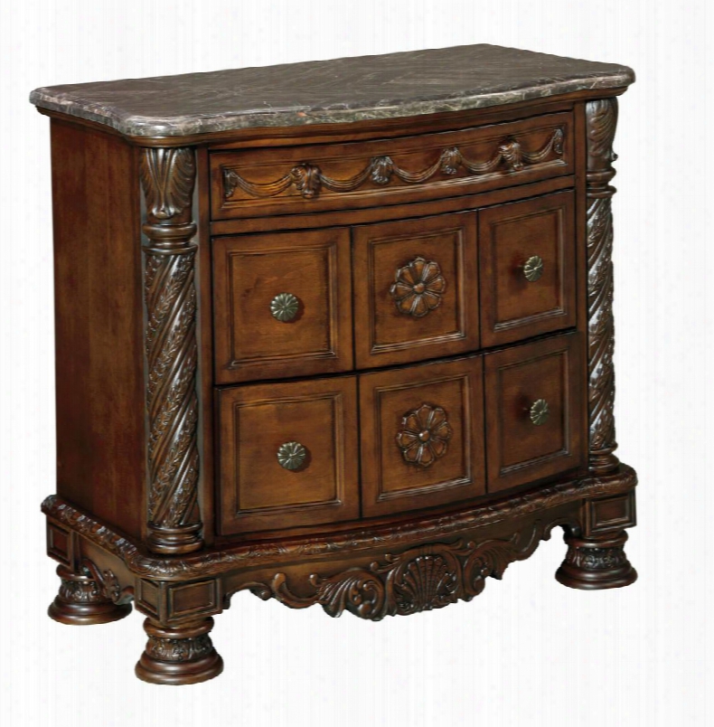 North Shore Collection B553-193 36" 3-drawer Nightstand With Decorative Pilasters Marble Top And Lined Top Drawer Interior In Dark