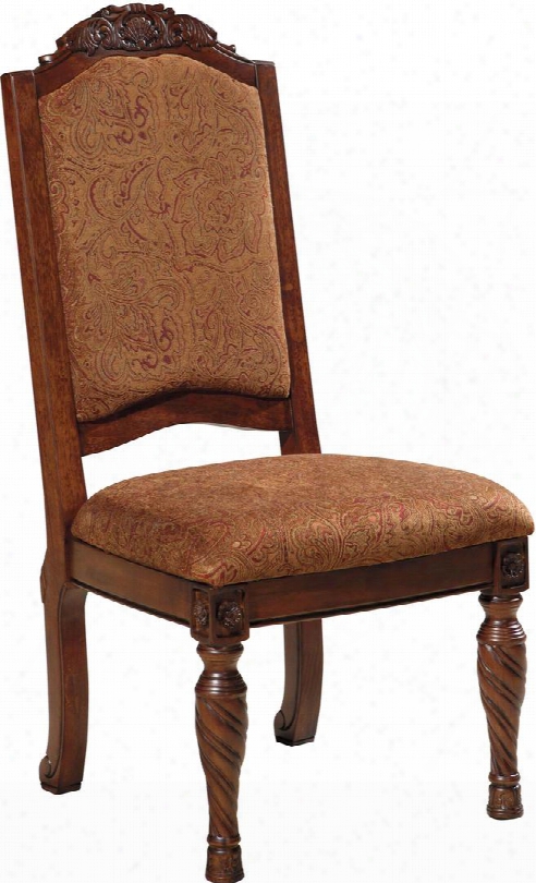 North Shore D553-02 23" Dining Upholstered Side Chair With Carved Dteailing Fabric Upholstery And High Back Design In Dark