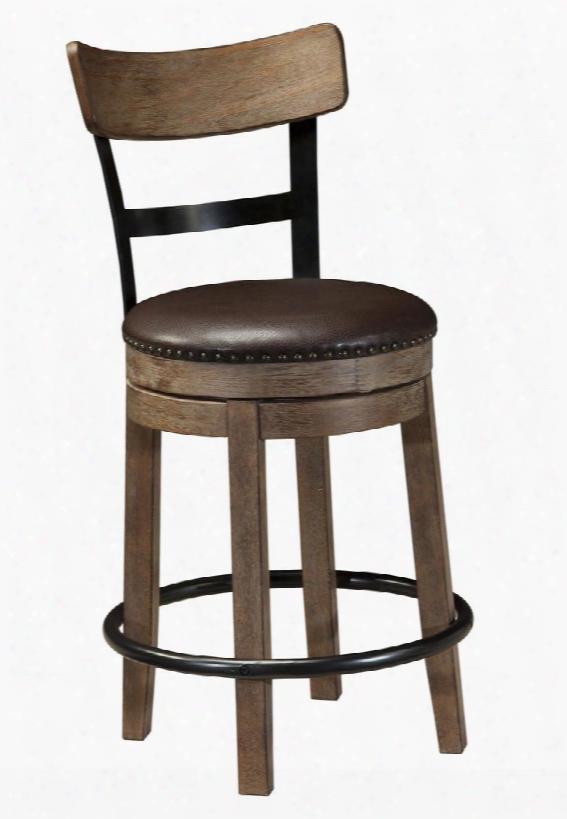 Pinnadel D542-124 24" High Upholstered Swivel Barstool With Nail-head Trim 180 Degree Rotation And Curved Back In Li9ht