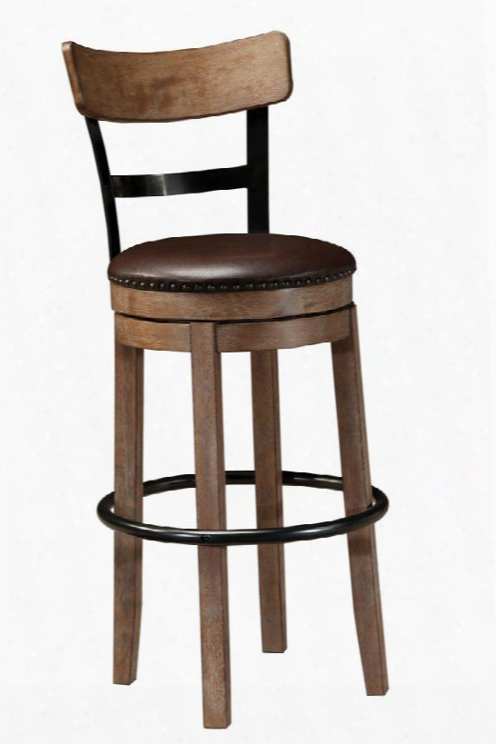 Pinnadel D542-130 30" High Upholstered Swivel Barstool With Nail-head Trim 180 Degree Rotation And Curved Back In Light