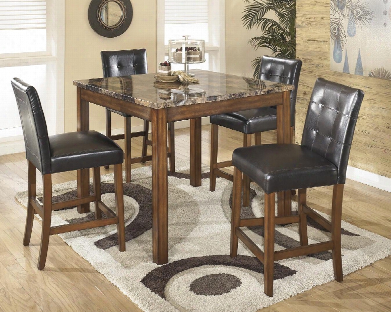 Theo D158-233 5-piece Dining Room Set Wih Brown S Quare Counter Table And 4 Bar Stools In