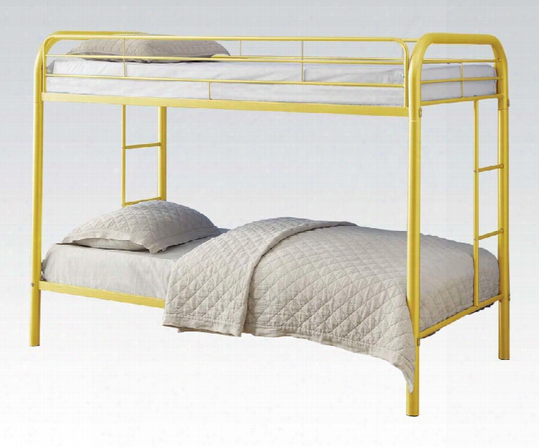 Thomas Collection 02188ayl Twin Over Twin Bunk Bed With Built-in Side Ladders Safety Rails And Solid Metal Construction In Yellow