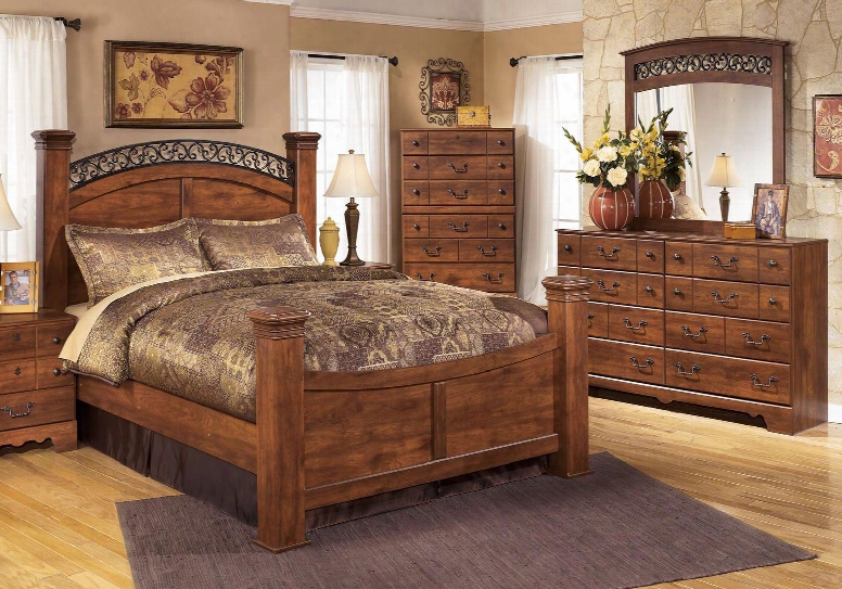 Timberline King Bedroom Set With Poster Bed Dresser And Mirror In Warm