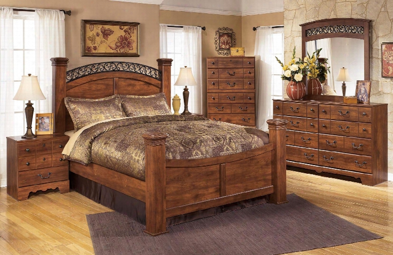 Timberline King Bedroom Set With Poster Bed Dresser Mirror And Chest In Warm