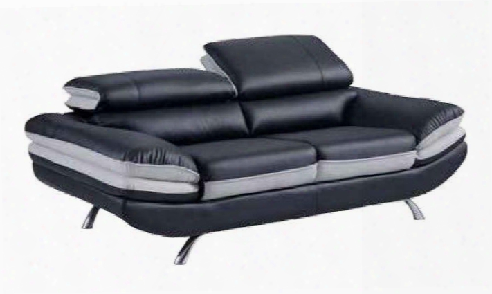U7110-bl/lgr-l Loveseat With Headrest With Function And Bonded Leather Upholstery In Natalie Black/natalie Light