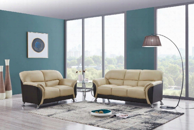 U9103-capp/chocsl Two Piece Living Room Set: Sofa And Loveseat With Polyvinyl Chloride Upholsstery In