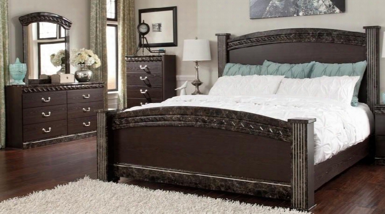 Vachel King Bedroom Set With Poster Bed Dresser Mirror And Chest In Dark