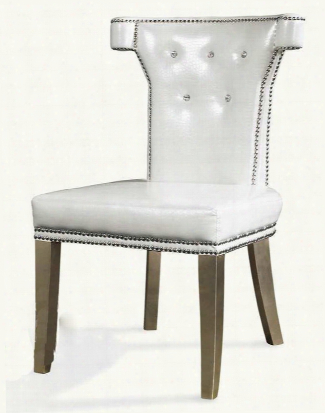 Vgunac043 A&amo;x Beatrice 23" Dining Chair With Crocodile Texture Golden Tapered Legs Crystal Tufted Back And Leather Upholstery In