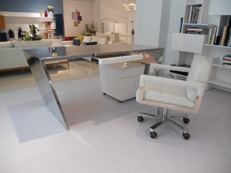 Vgwcclifset Clif Collection Office Set With Modern Office Desk + Drawer Unit + White Leather Office