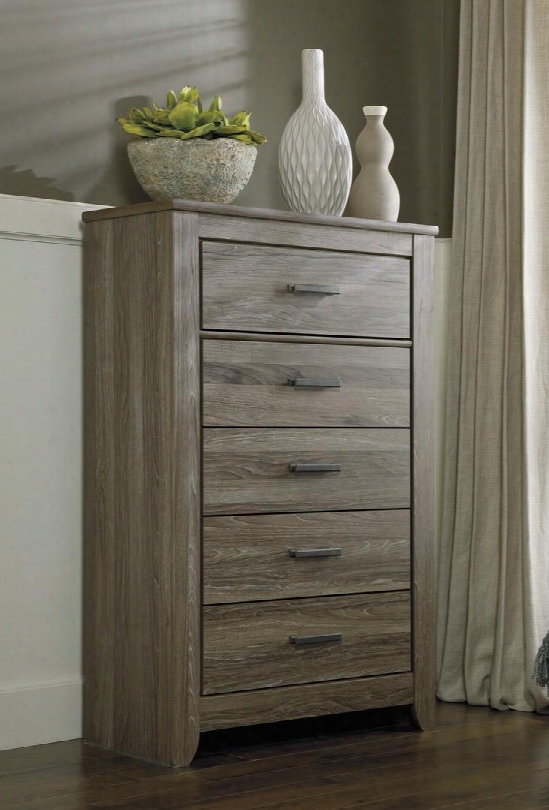 Zelen B248-46 34" 5-drawer Chest With Replicated Oak Grain Large Dark Pewter Color Handles And Side Roller Glides In Warm