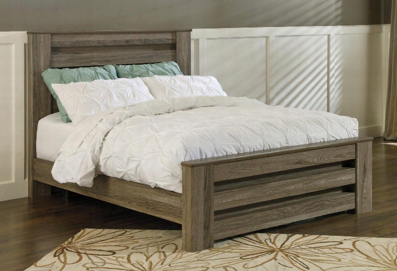 Zelen B248-67/64/98 Queen Size Poster Bed With White Wax Effect On The Surface Replicated Oak Grain Effect And Wide Pilasters In Warm