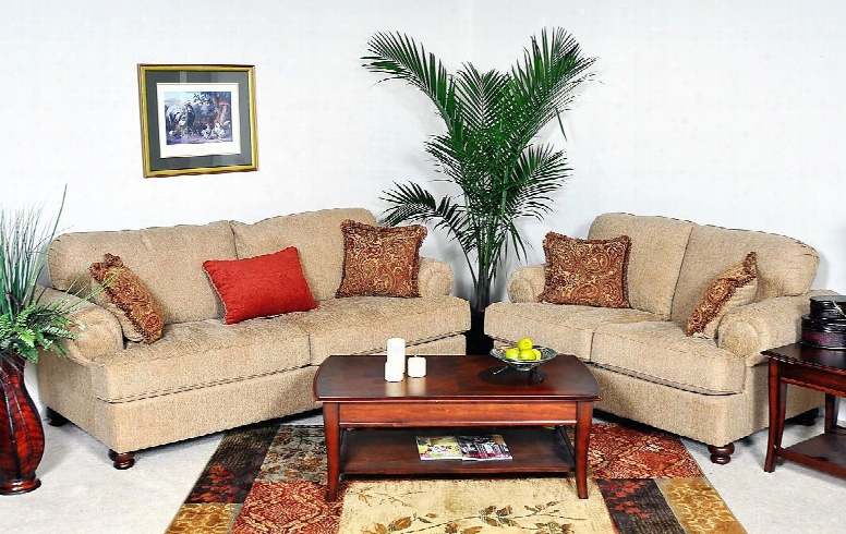 2010slct Palm 2 Pc Set Sofa + Loveseat With High Density 1.8 Foam Cores Toss Pillows Solid Oak Frame Construction And Zippered Pillow Cushions In Christo Tan