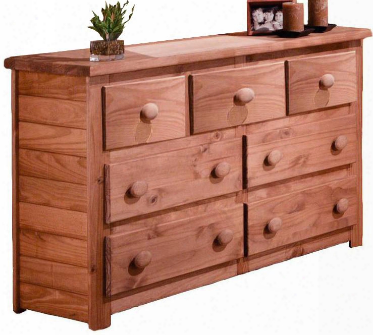 31007 Dresser With 7 Drawers Solid Pine Wood Construction And Rolling Metal Glide In Mahogany