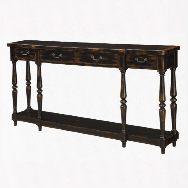 32094 72" Console Table With Four Drawer Bottom Shelf And Turned Legs In Apperson Black