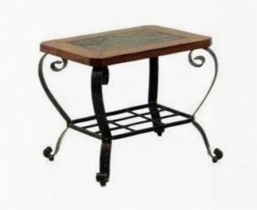 84250 Bradford Collection End Table With Slate Wood Top Metal Base And A