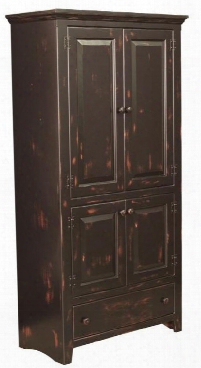 Abraham 465004 36.5" Pantry With 4 Doors 1 Drawer Metal Knobs And Premium Grade Pine Wood Construction In Black Over Red