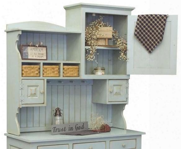 Annies 465002 48" 2 Piece Hutch With 3 Doors 3 Baskets Shelves Molding Detail And Wooden Hardware In Seafoam