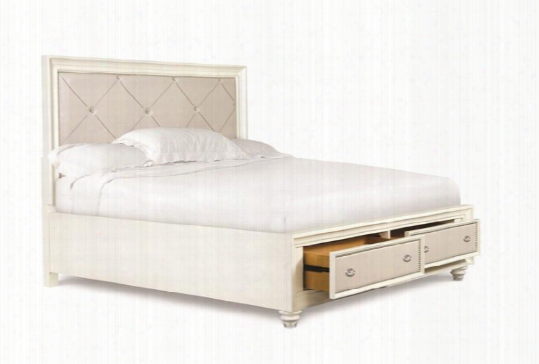 B2344-71 Diamond Colection Complete California King Island Bed With Storage Footboard In High Gloss White