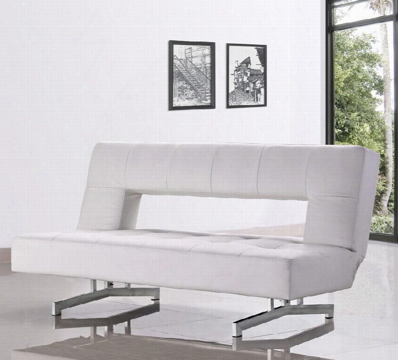 Divani Casa Wilshire Collection Vgmb0926-wht 75" Fold-out Sofa Bed With Leatherette Upholstery Stainless Steel Legs And Tufted Detailing In