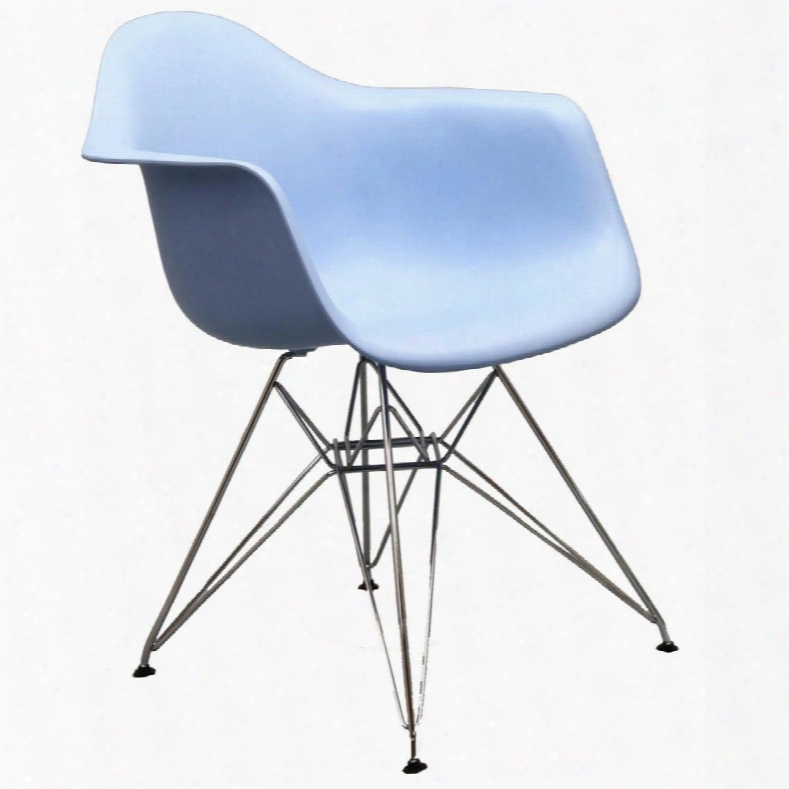 Paris Collection Eei-181-blu 24" Arm Chair With Chromed Steel Wire Pyramid Base Plastic Non-marking Feet And Molded Plastic Seat In Blue