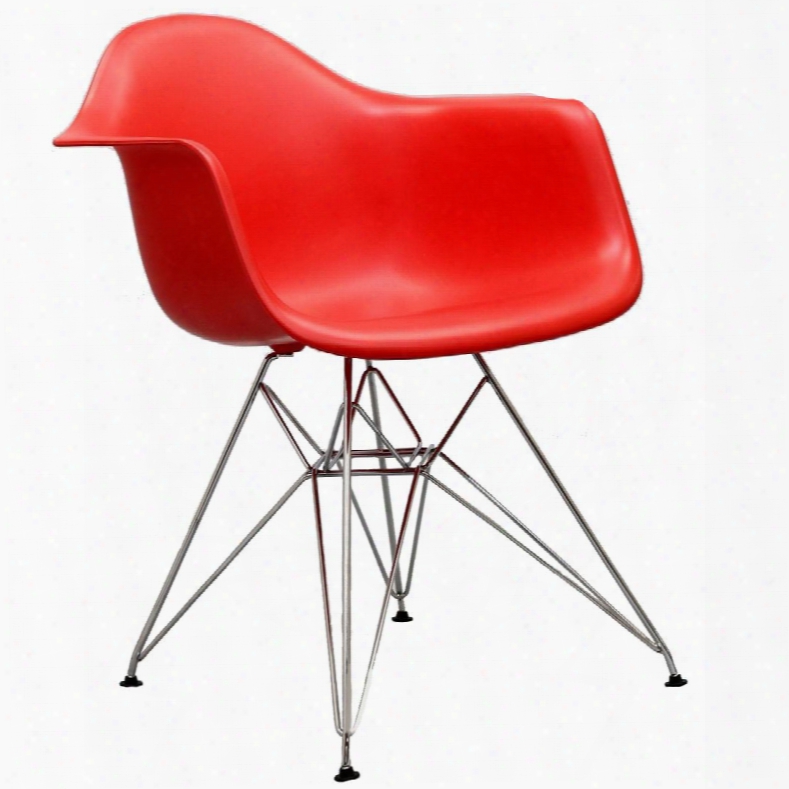 Paris Collection Eei-181-red 24" Arm Chair With Chromed Steel Wire Pyramid Base Plastic Non-marking Feet And Molded Plastic Seat In Red