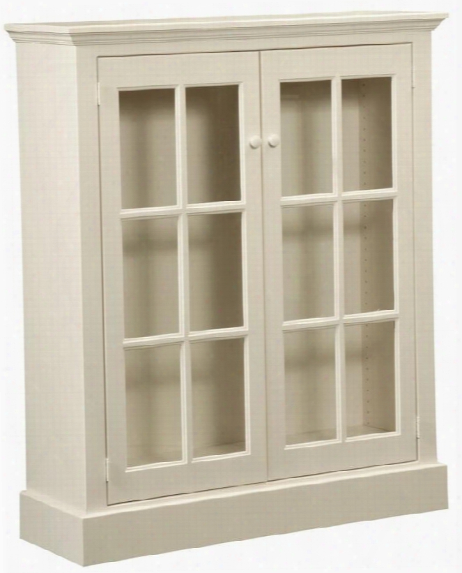 Rebekah 465019 46" Bookcase With 2 Glass Doors Simple Hardware And Pine Wood Construction In Country White