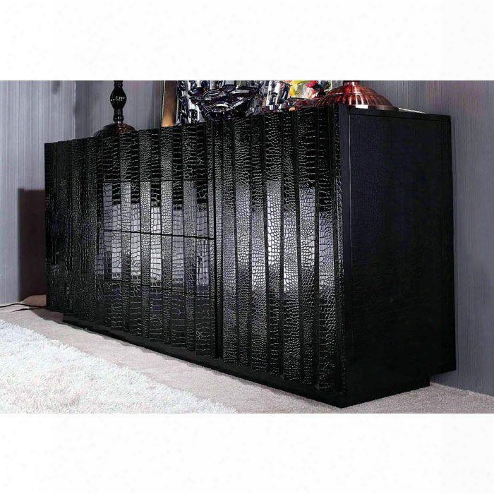 Vgunaa622-200 A&x Emphasis 79" Buffet With 4 Self-closing Drawers 2 Side Doors And Laser-cut Crocodile Pattern In Black