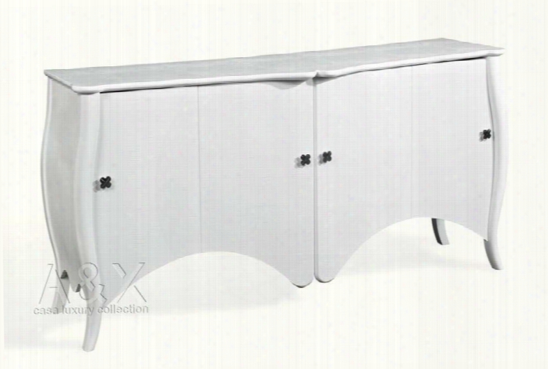 Vgunac639-180 A&x 71" Wide Buffet With 4 Suicide Doors Curved Frame And Clover Shaped Metal Handles In White